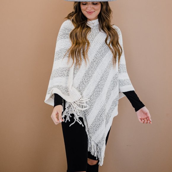 Striped Fringe Detail Poncho - Picture 5 of 6